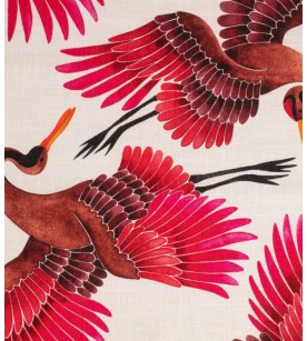 Les Grues-Fond Blanc Sur Lin