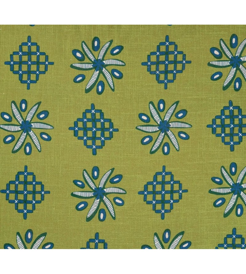 Casimir Bleu Fond Olive Sur Lin 2676803